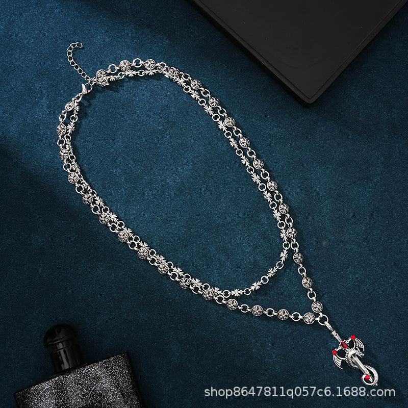 Chrome Hearts hip-hop cross double-layer necklace