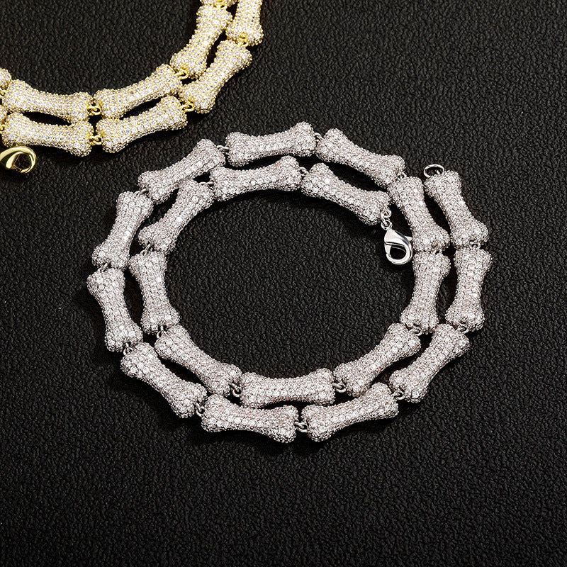9mm Full Zircon Hip Hop Bone Necklace