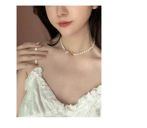 Women's retro heart pearl necklace clavicle chain