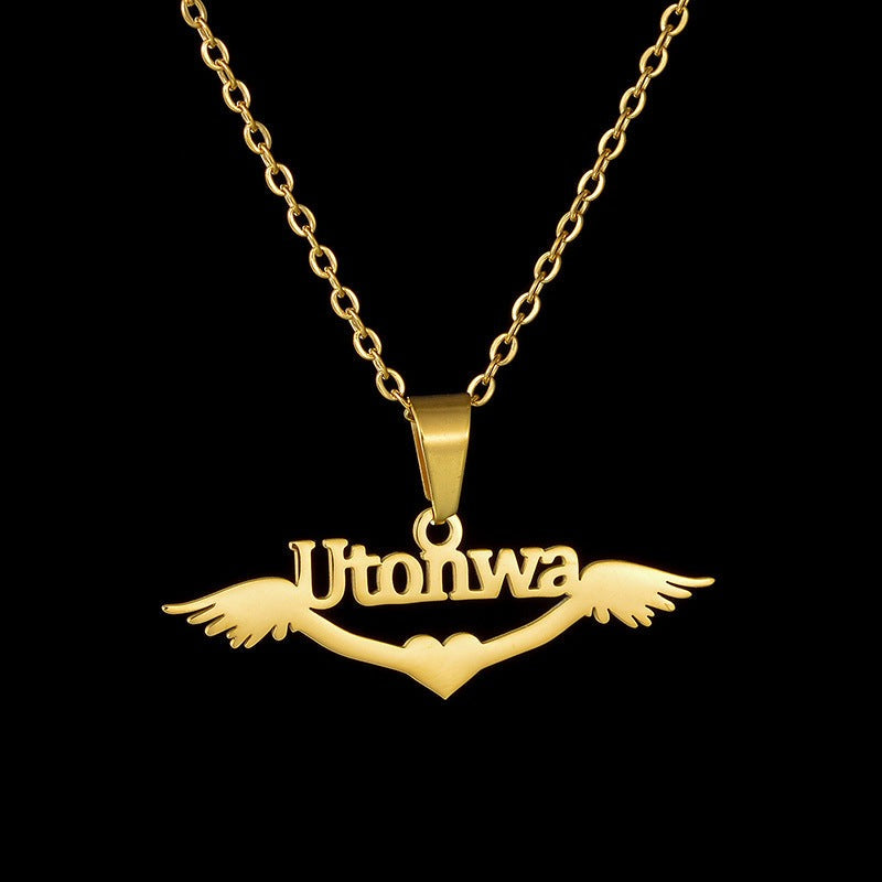 Personalized name necklace wings love pendant clavicle chain