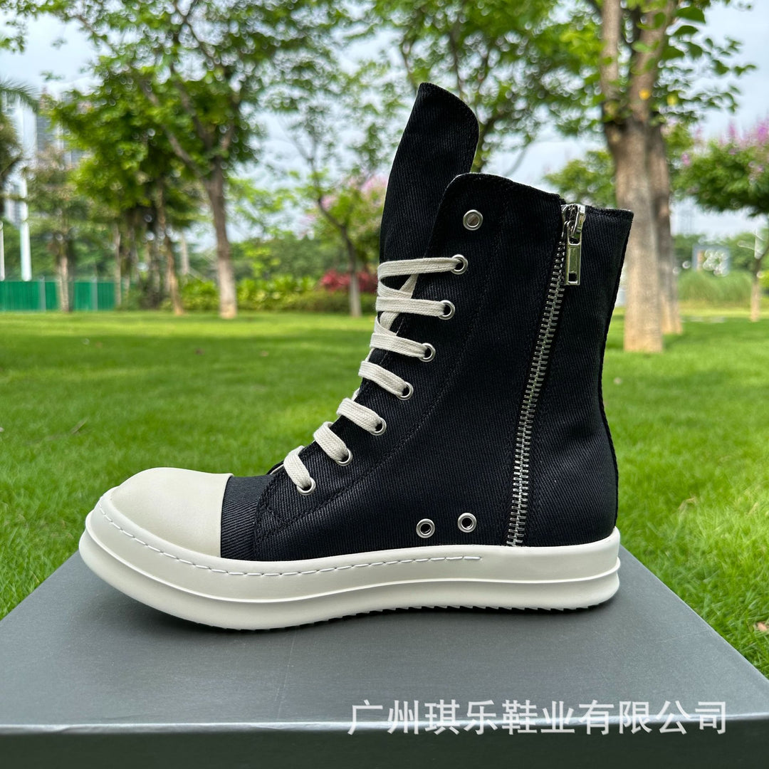 Plus-Size Thick-Soled, Black, Unisex Canvas Sneakers
