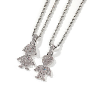 Cartoon Diamond Couple Pendant Necklace