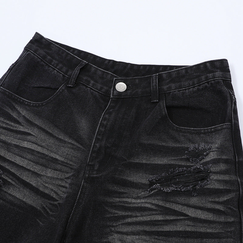 Raw-Hem Leopard-Print Patchwork Denim Shirt & Shorts Set