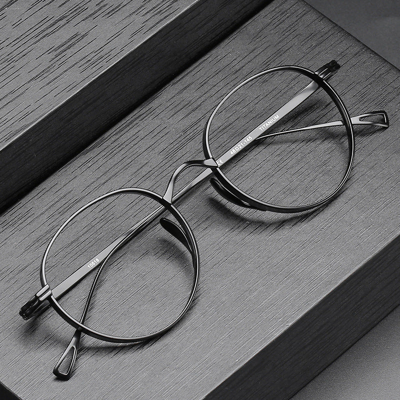 Oval pure titanium wide rim retro glasses frame