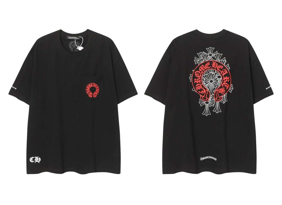 Chrome Heart horseshoe Sanskrit cross fluorescent wings T-shirt