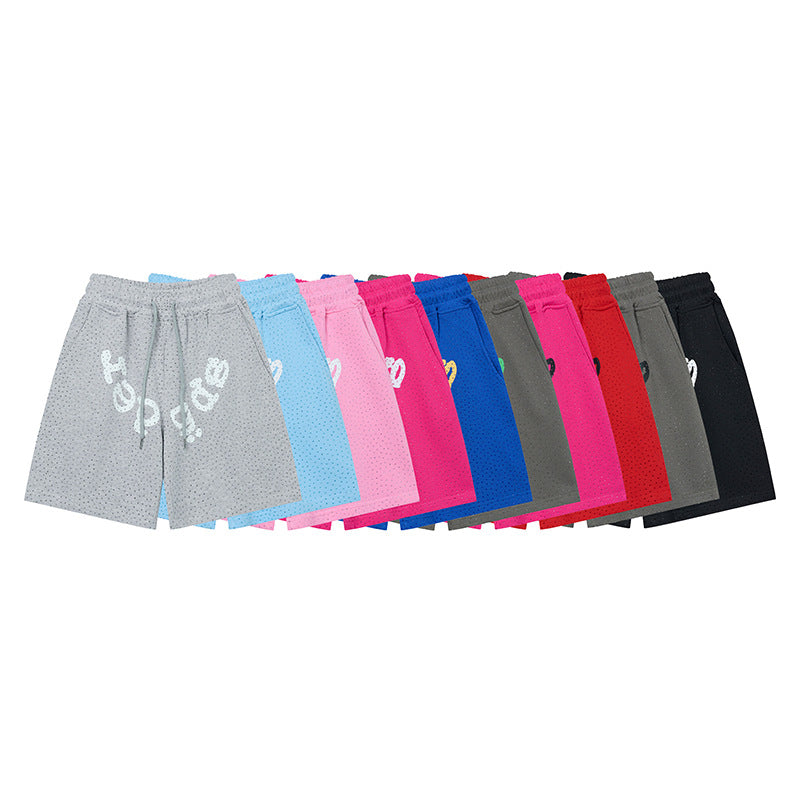 Sp5de five-inch shorts with full-on rhinestone hot-fix design