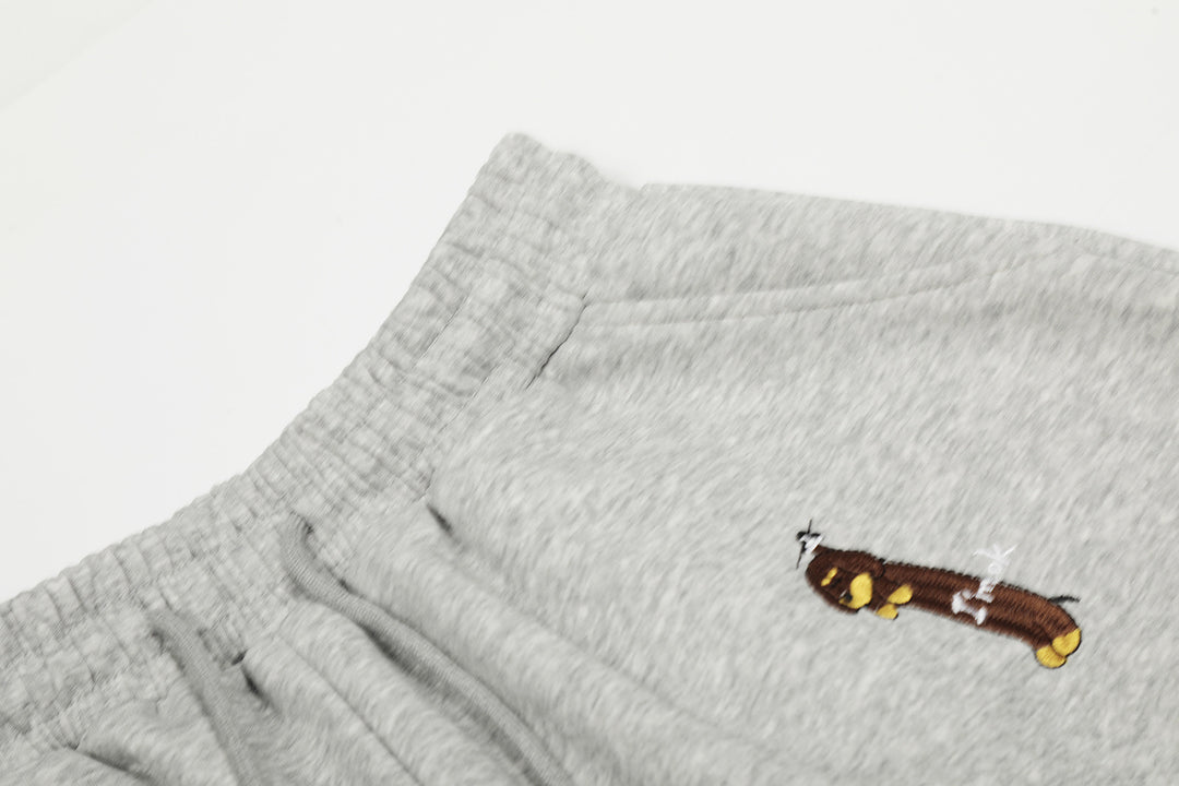 Cartoon Dog Print Straight-Leg Trousers Curved-Cut Casual Pants