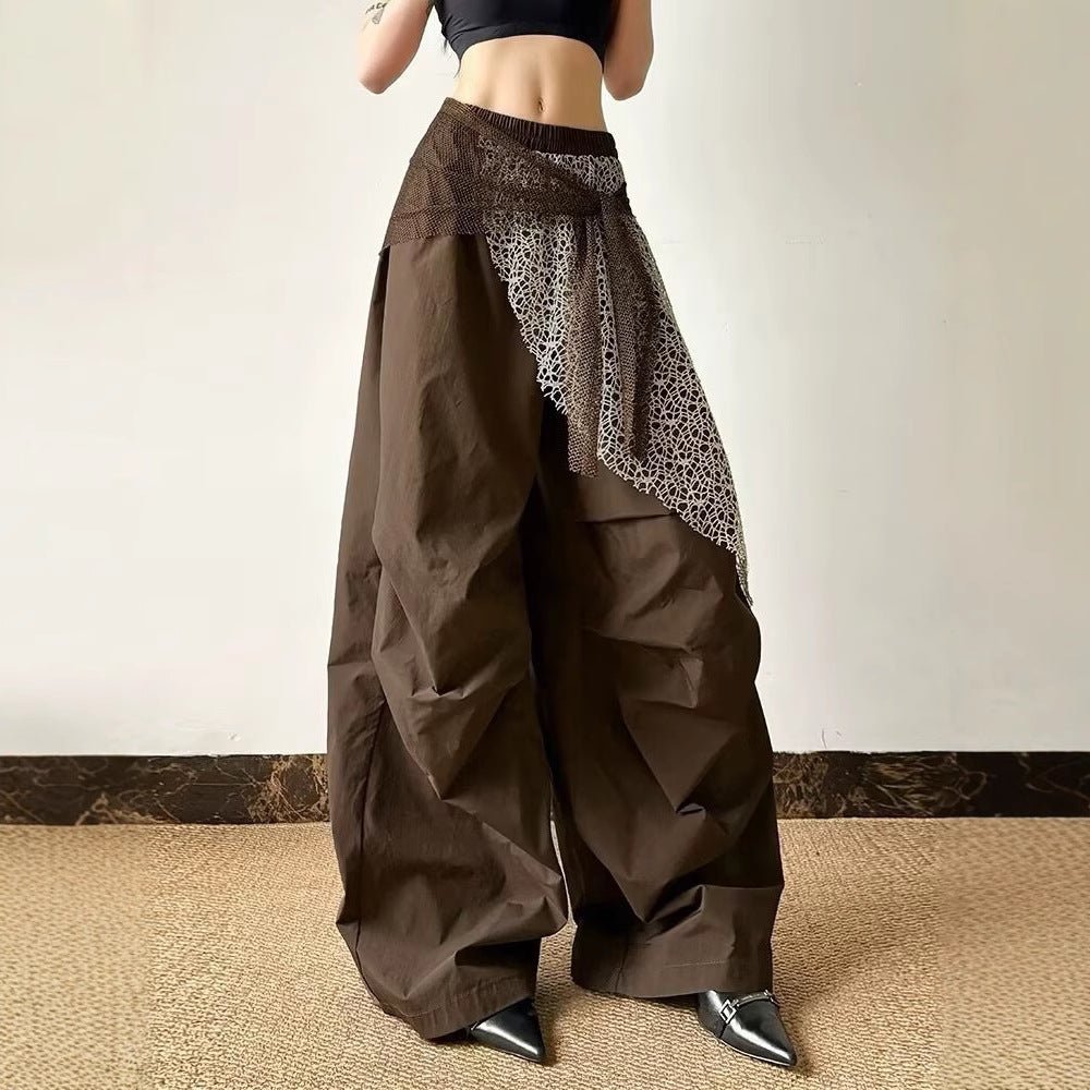 Pleated faux two-piece casual pants
