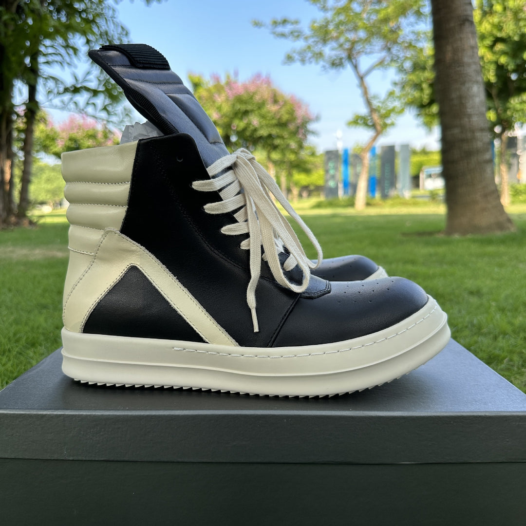 High-Top Sneakers Genuine Leather Thick-Soled Athletic Shoes