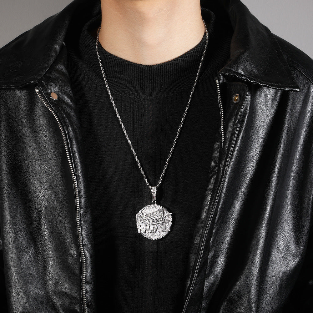 "Money and Family" letter pendant round disc necklace
