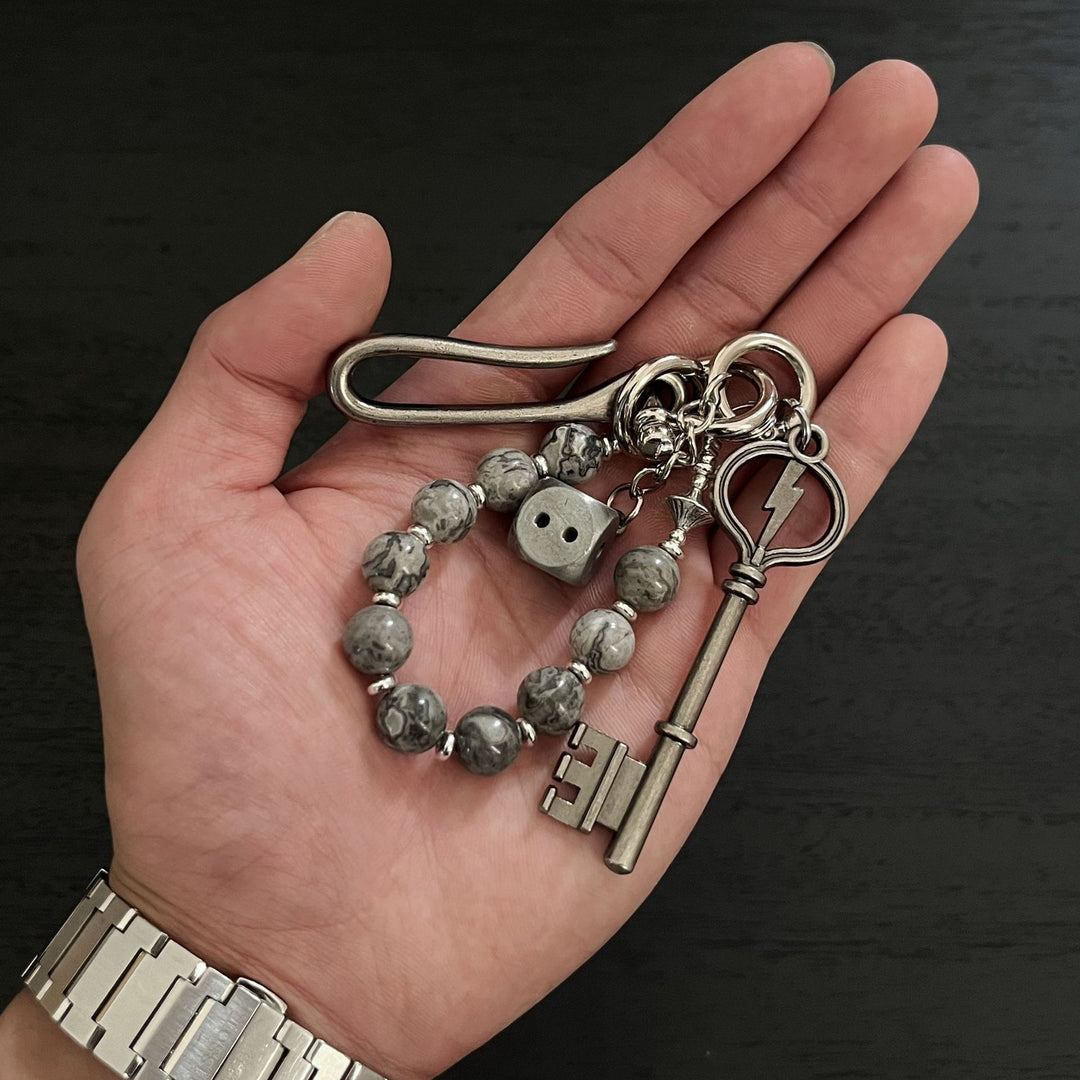 Vintage Distressed Beaded Keychain Pendant