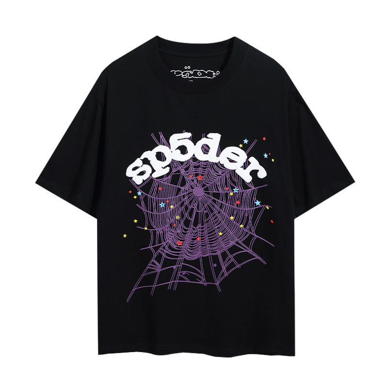 Sp5der foam letter 555 spider web print short-sleeved T-shirt