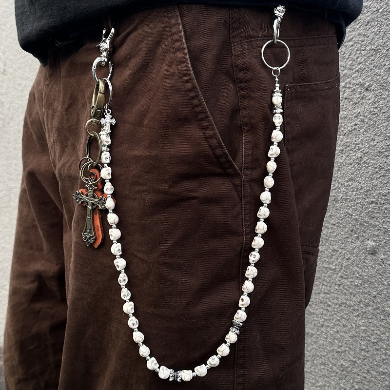 Vintage White Skull Beaded Cross Waist Chain/Pants Chain