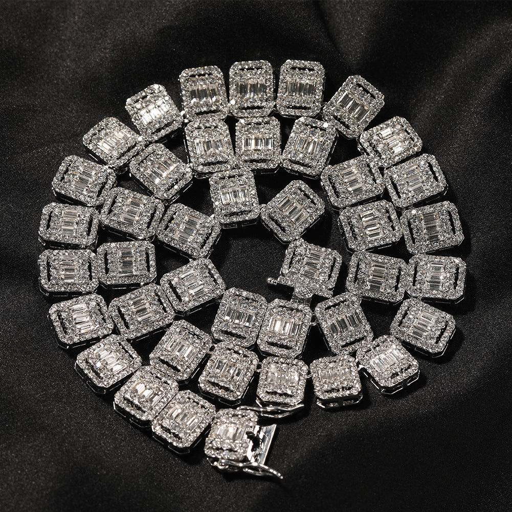 Alloy Necklace, 13mm, Diamond-Studded Nine-Panel Chain