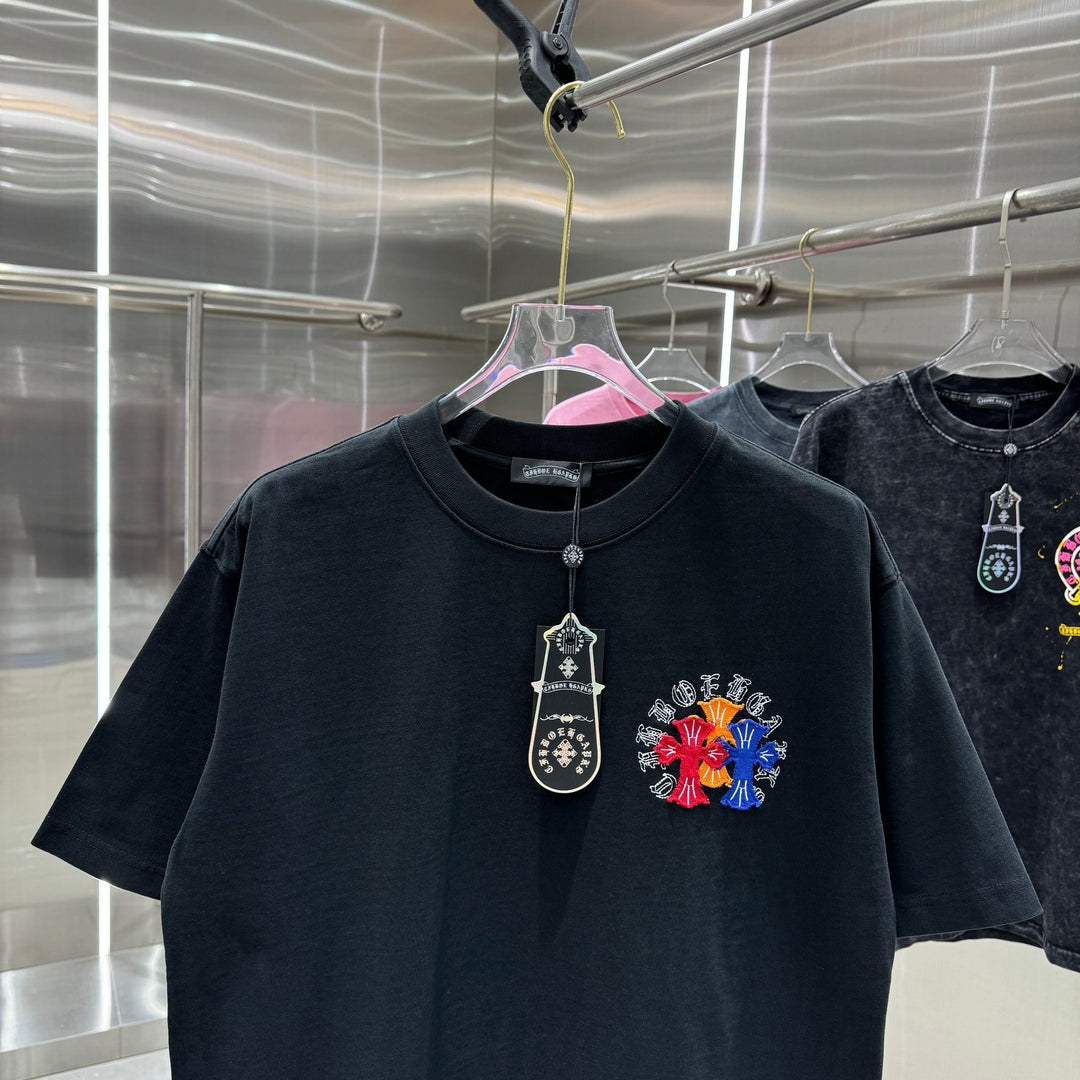 Chrome Hearts Washed Appliqué Embroidered Short-sleeved T-shirt