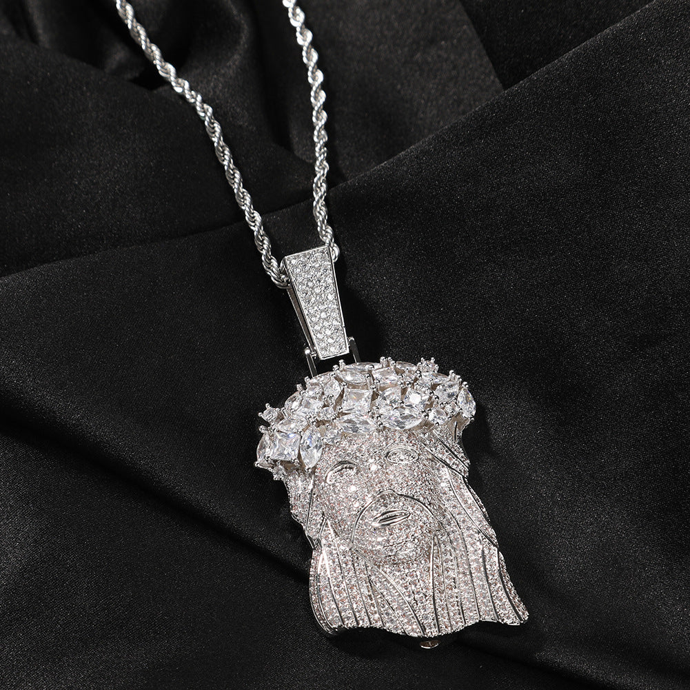 Hip Hop  Iced Out CZ Jesus Piece Pendant Necklace