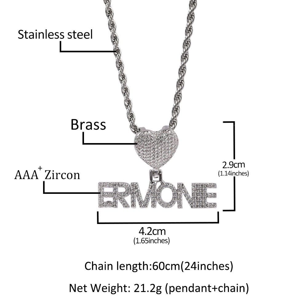 Heart Button Zircon Hip Hop Necklace