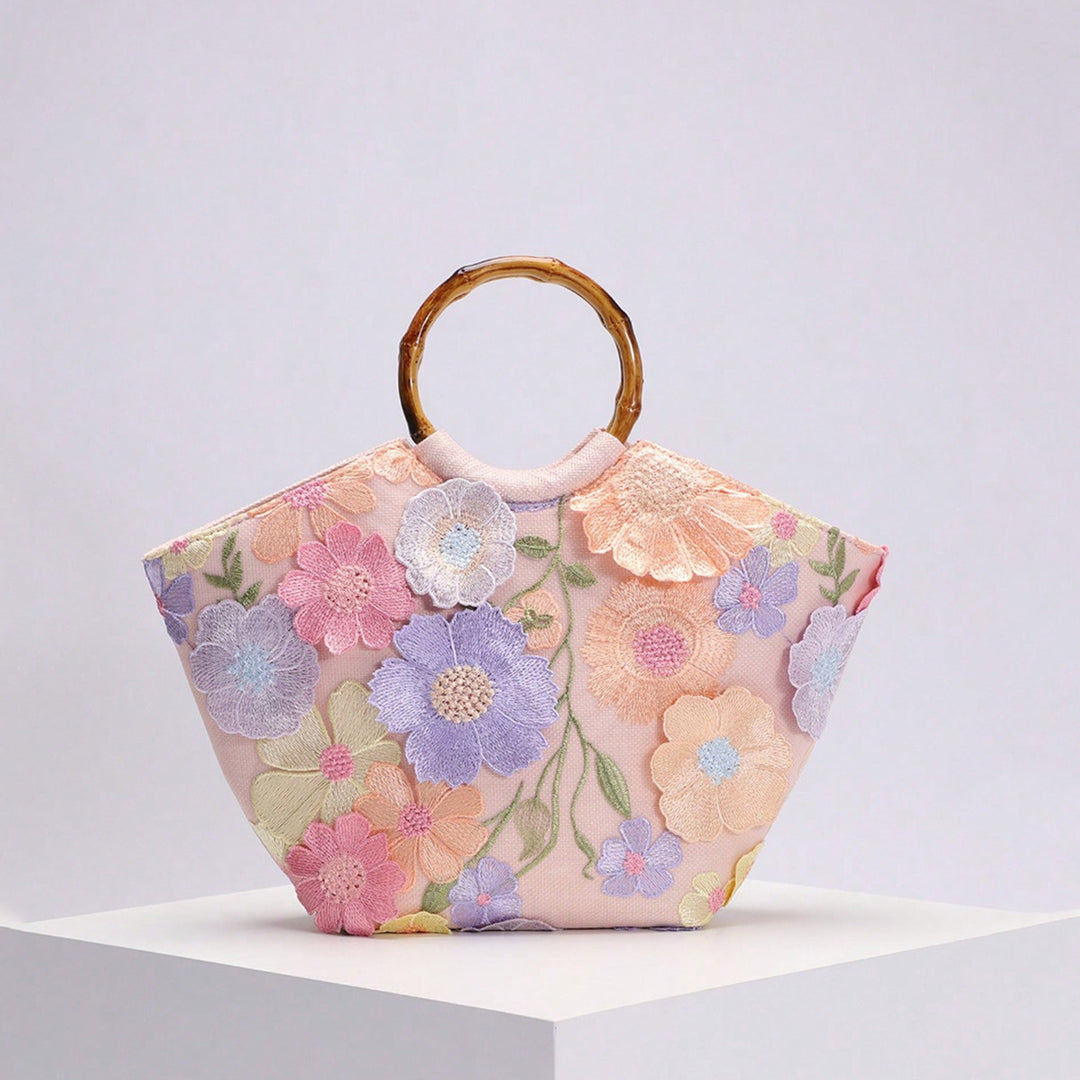 Embroidered Appliqué Sequins and Flowers Vacation Style Handbag