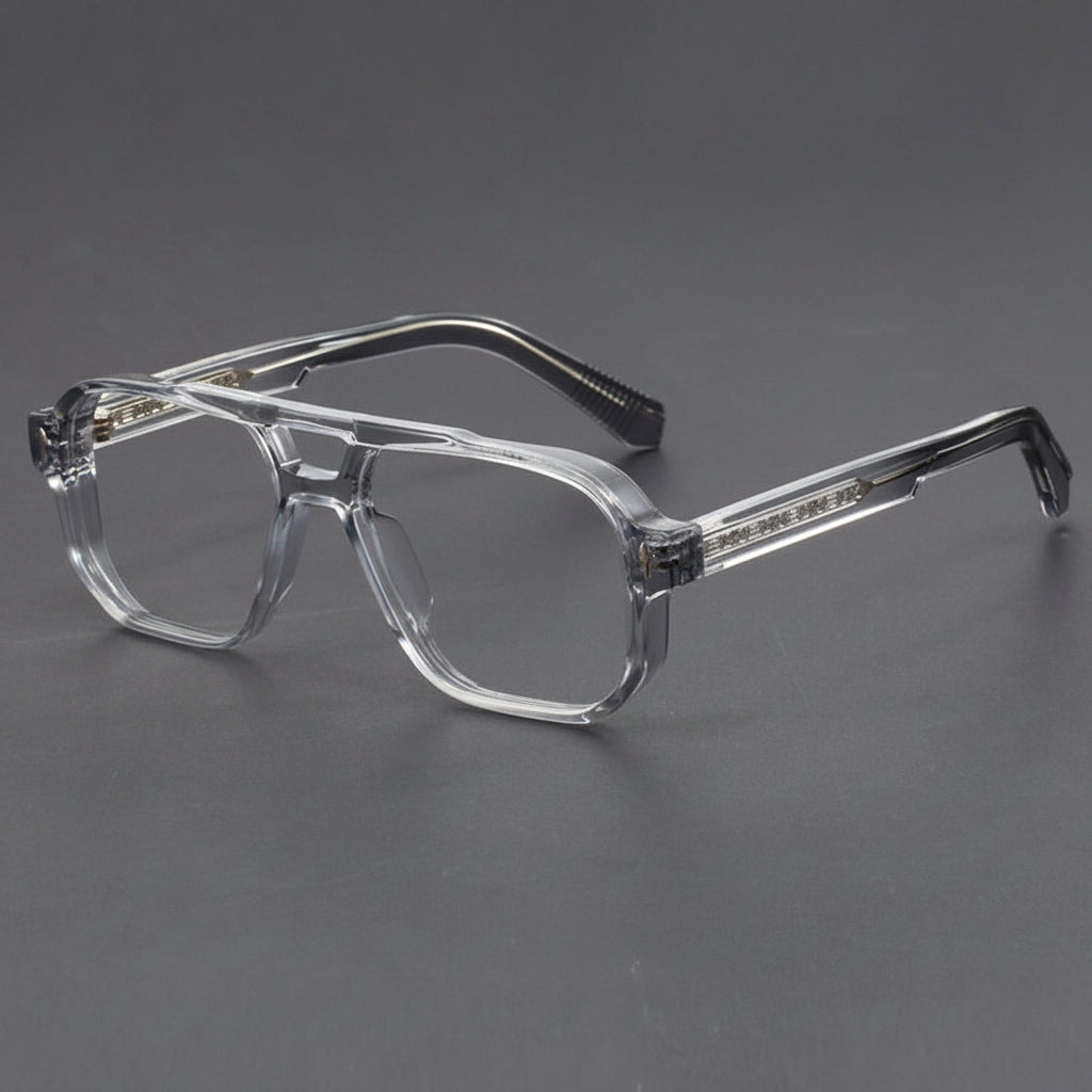 Square double-bridge plano glasses
