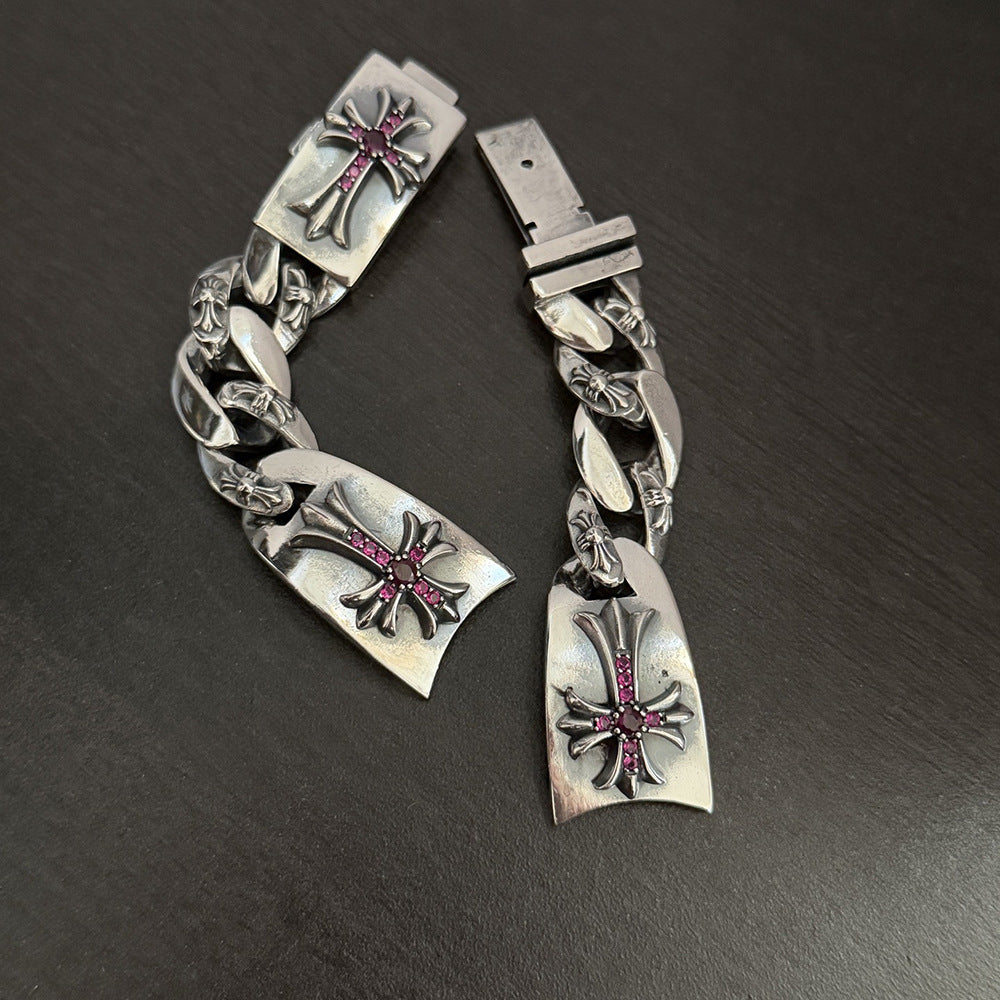 Chrome Hearts diamond-encrusted cross watch chain