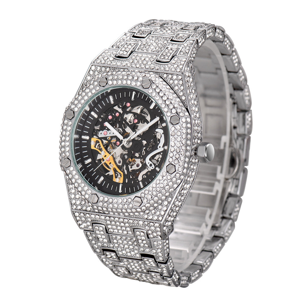 Fully Diamond Skeleton Mechanical Waterproof Luminous Watch