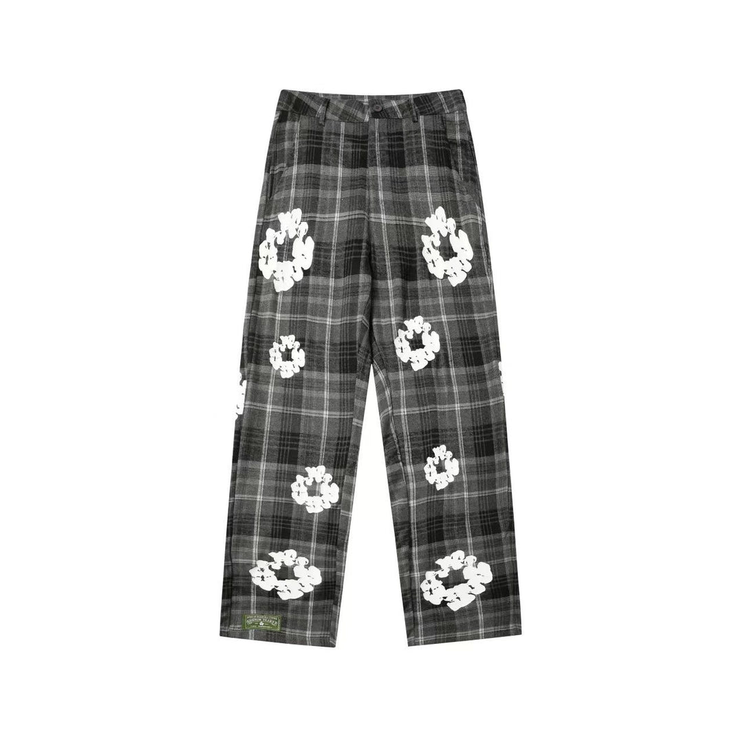 Kapok flower foam print plaid shirt set