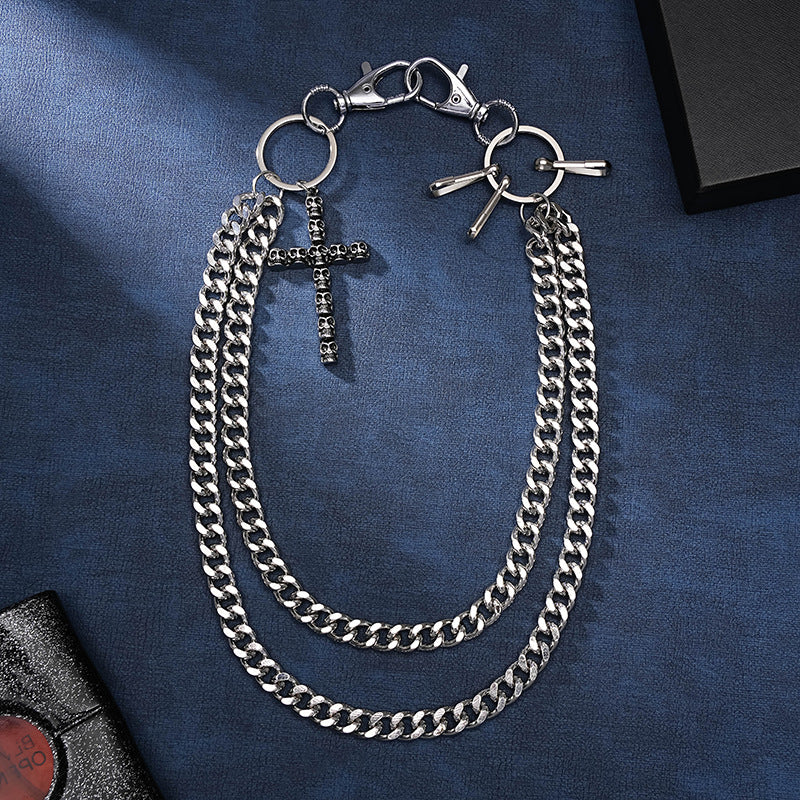 Skull cross pendant double-layer pants chain