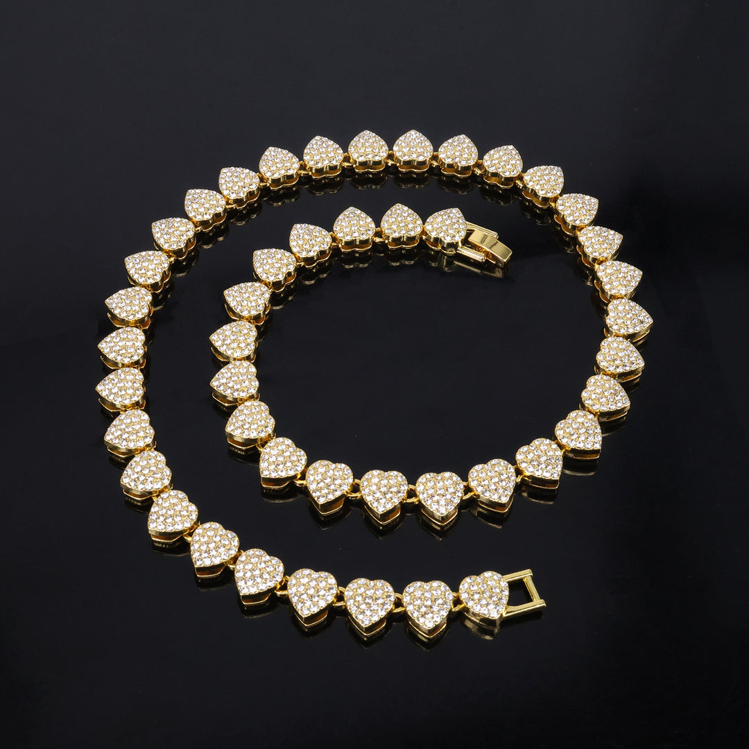 Full-Diamond Heart Alloy Necklace