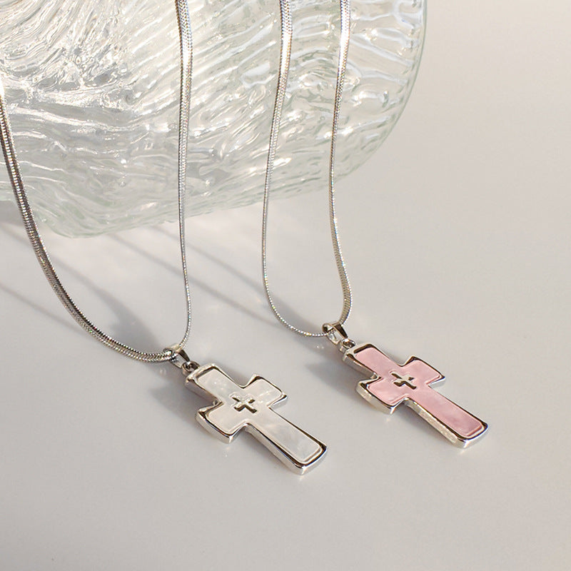 High-grade blade chain double cross pendant necklace