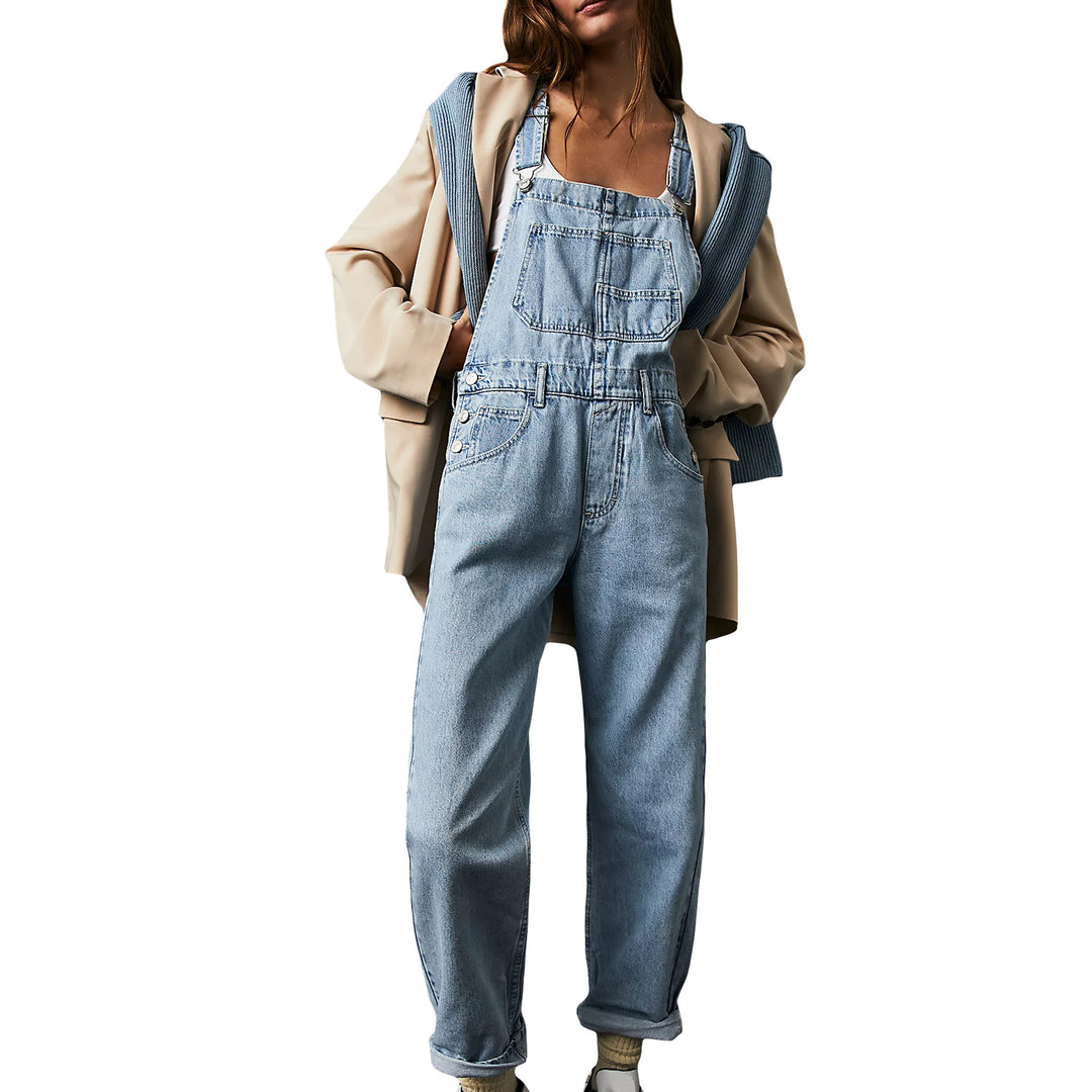 Washed Loose-Fit Denim Overalls