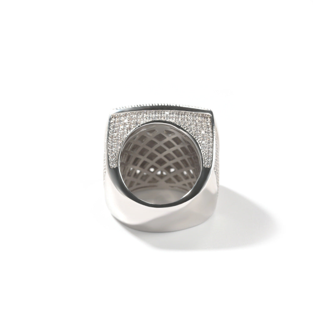 Hip-hop diamond-encrusted zircon DIY letter square ring