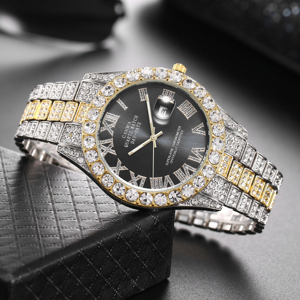 Fully Jeweled, Steel-Band, Calendar Quartz Watch