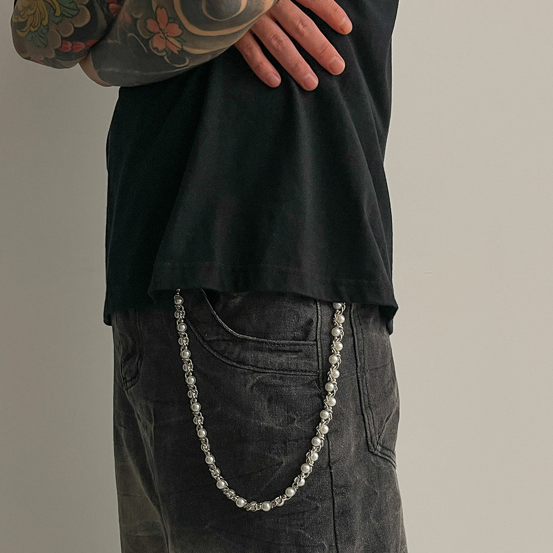 Hip-Hop Pearl-Wrapped Trouser Chain