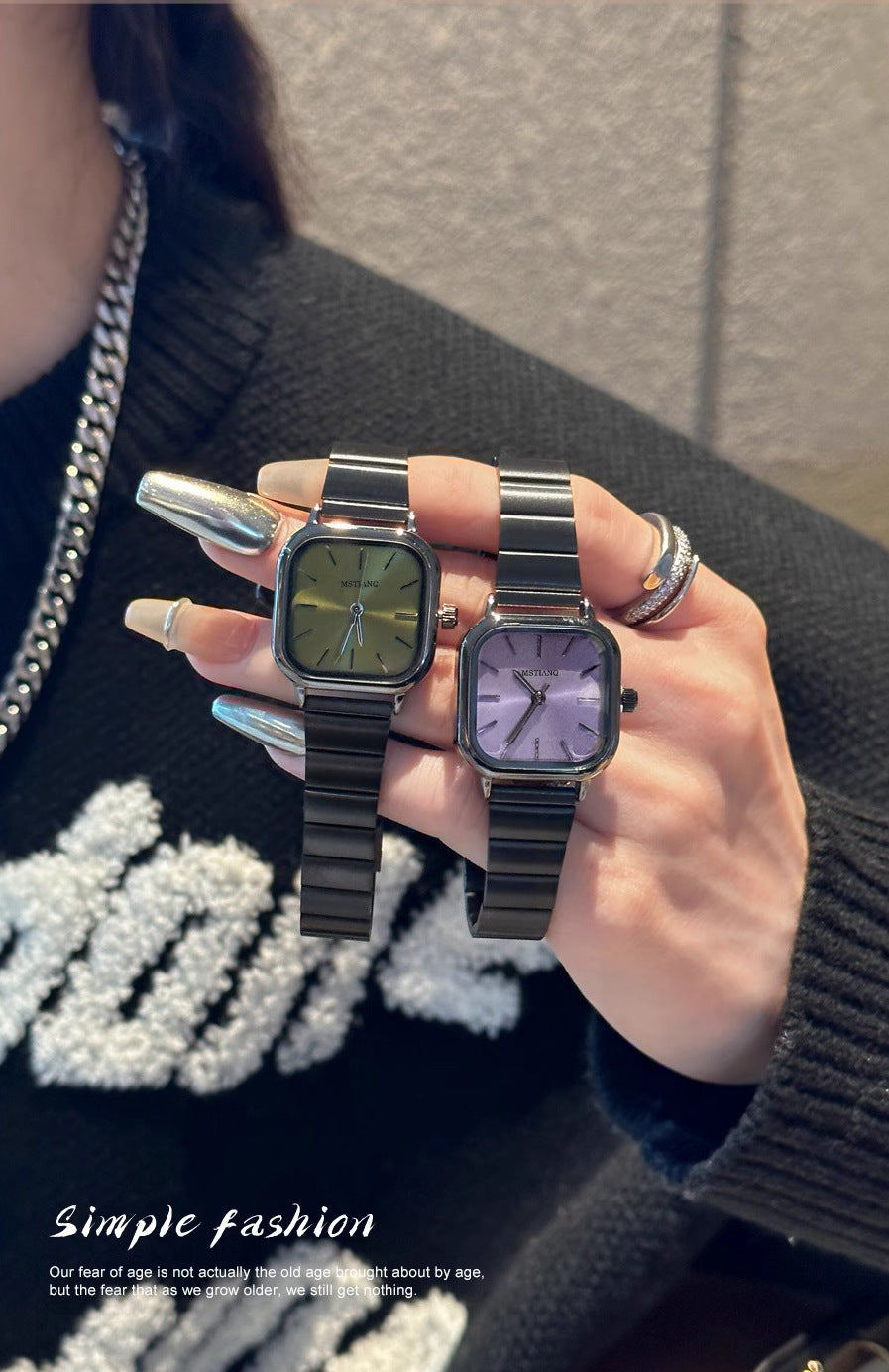 Bamboo-shaped strap artistic square dial women's watch