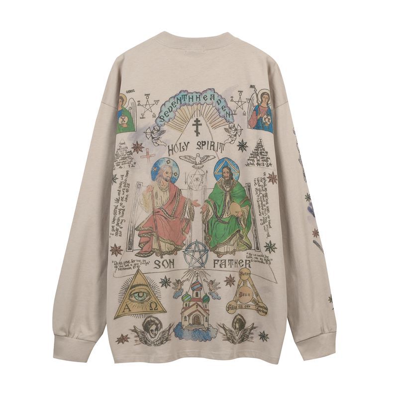 Skull angel print vintage distressed long - sleeve
