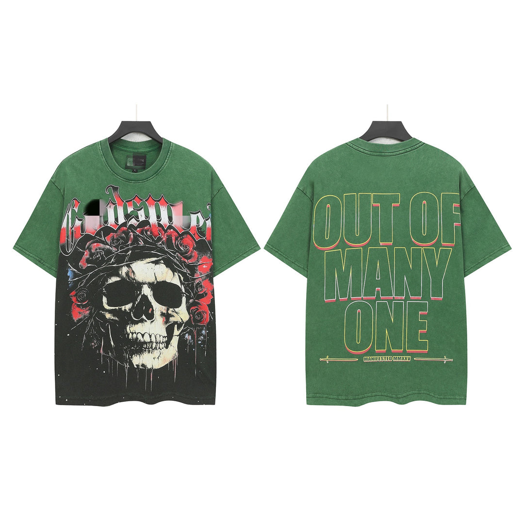 Skull Man rock band print hip-hop loose T-shirt