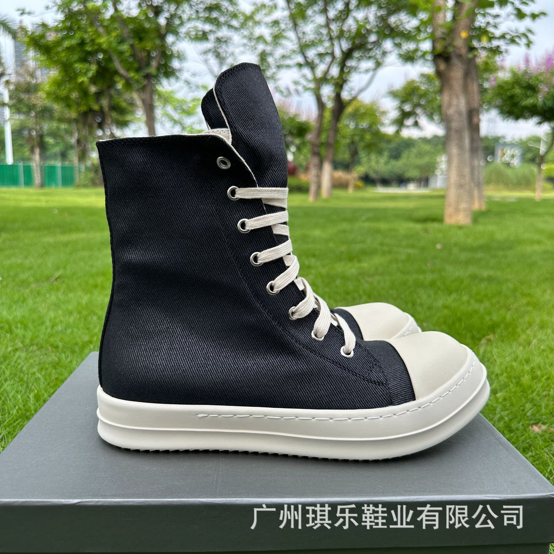 Plus-Size Thick-Soled, Black, Unisex Canvas Sneakers