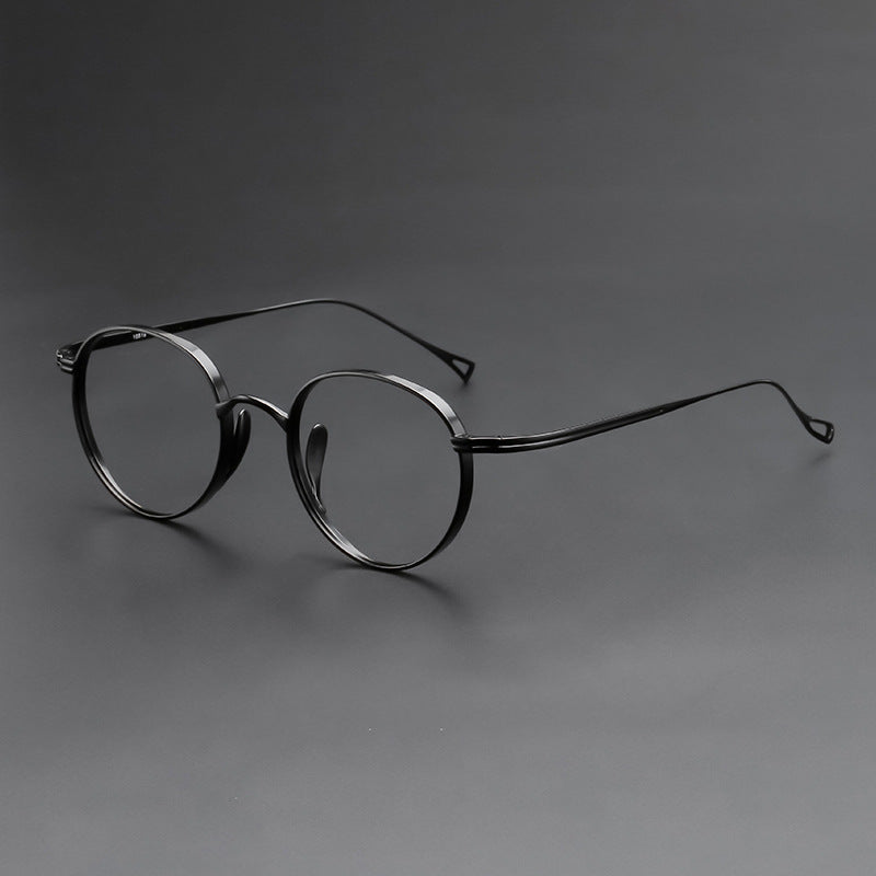 Oval pure titanium wide rim retro glasses frame