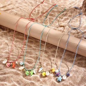 starfish shell necklace colorful rope braided ceramic necklace