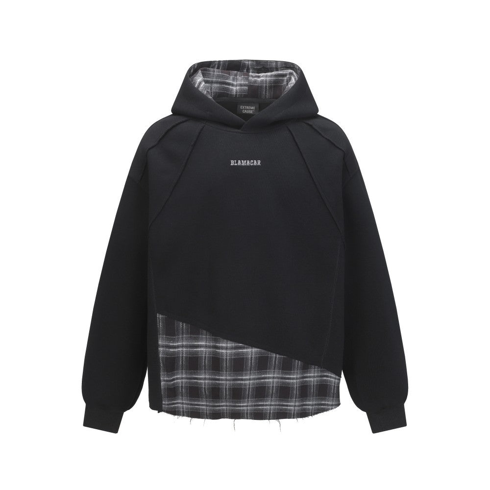 Faux Two-Piece Plaid Hooded Sweatshirt