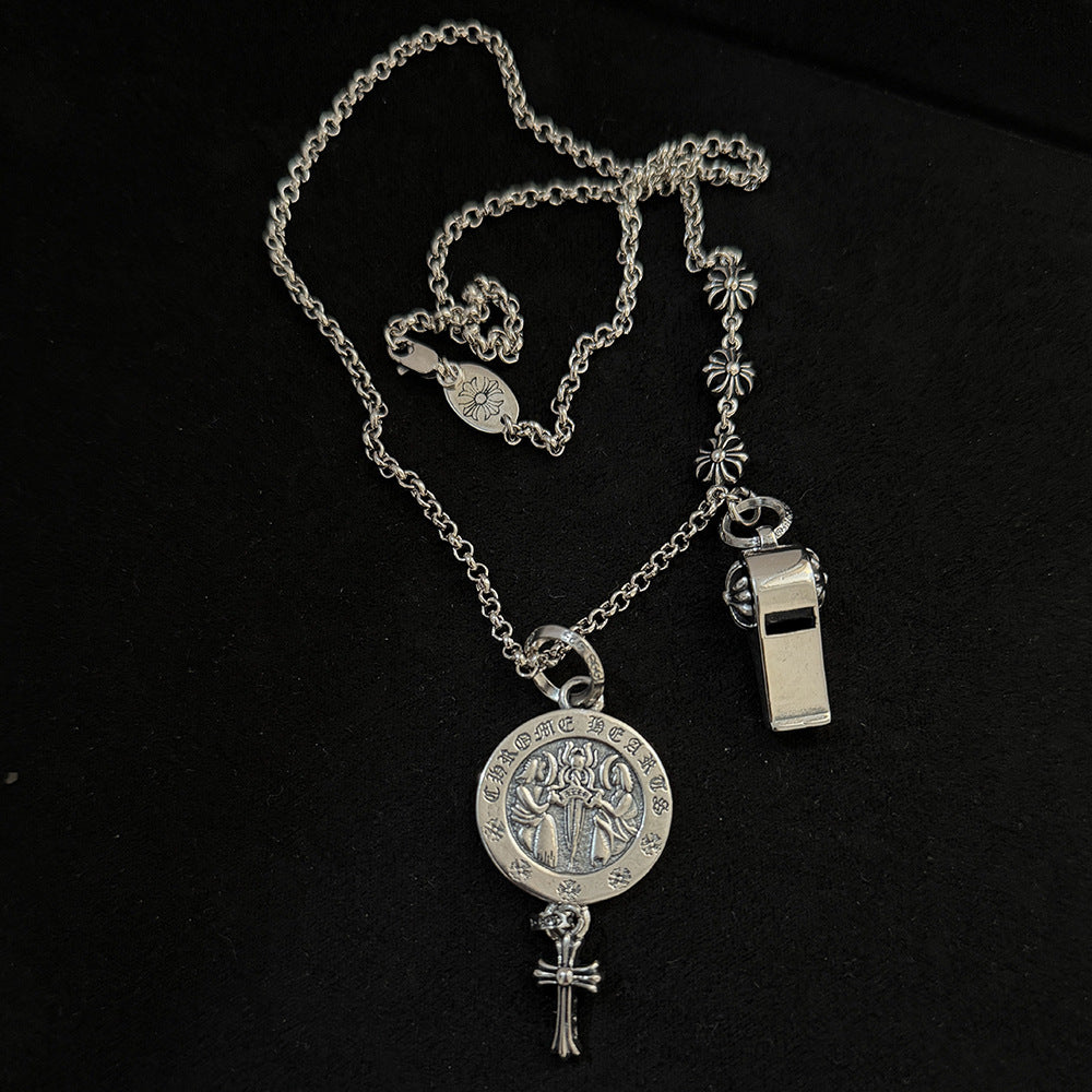 Chrome Hearts Angel Round Brand Whistle Cross Necklace
