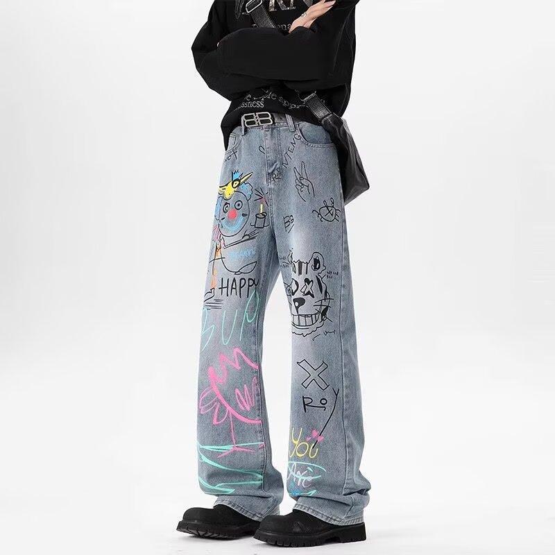 Graffiti-Print Straight-Leg Loose-Fit Jeans