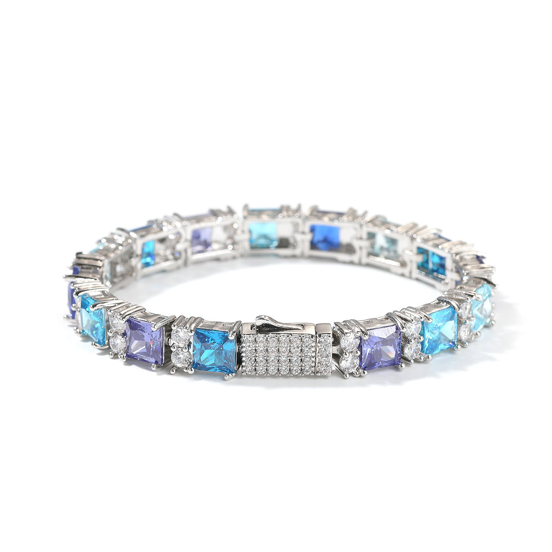 Square bracelet with blue purple gemstones