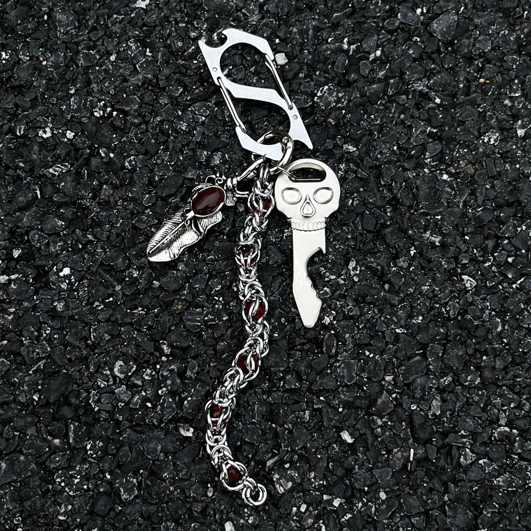 Punk dragon bone chain skull keychain pendant