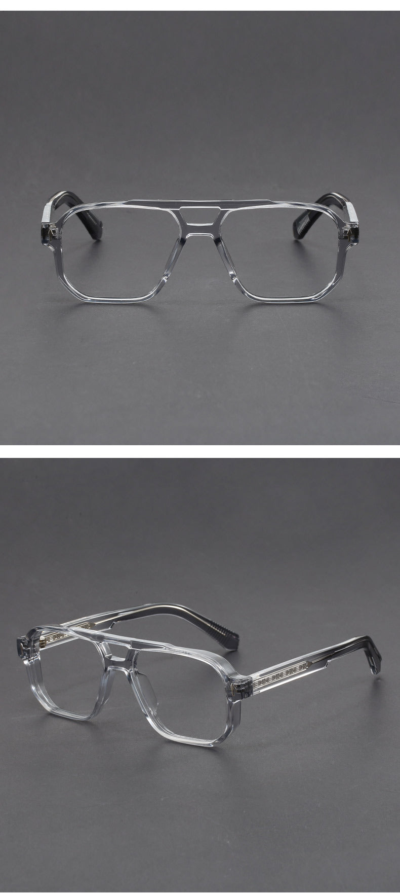 Square double-bridge plano glasses