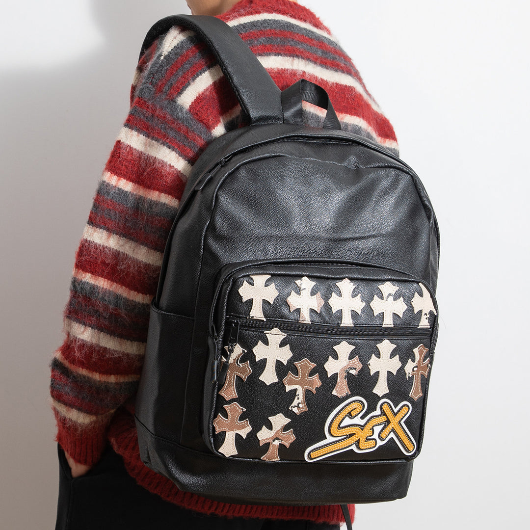 Chrome Hearts Cross PU Leather Student Backpack