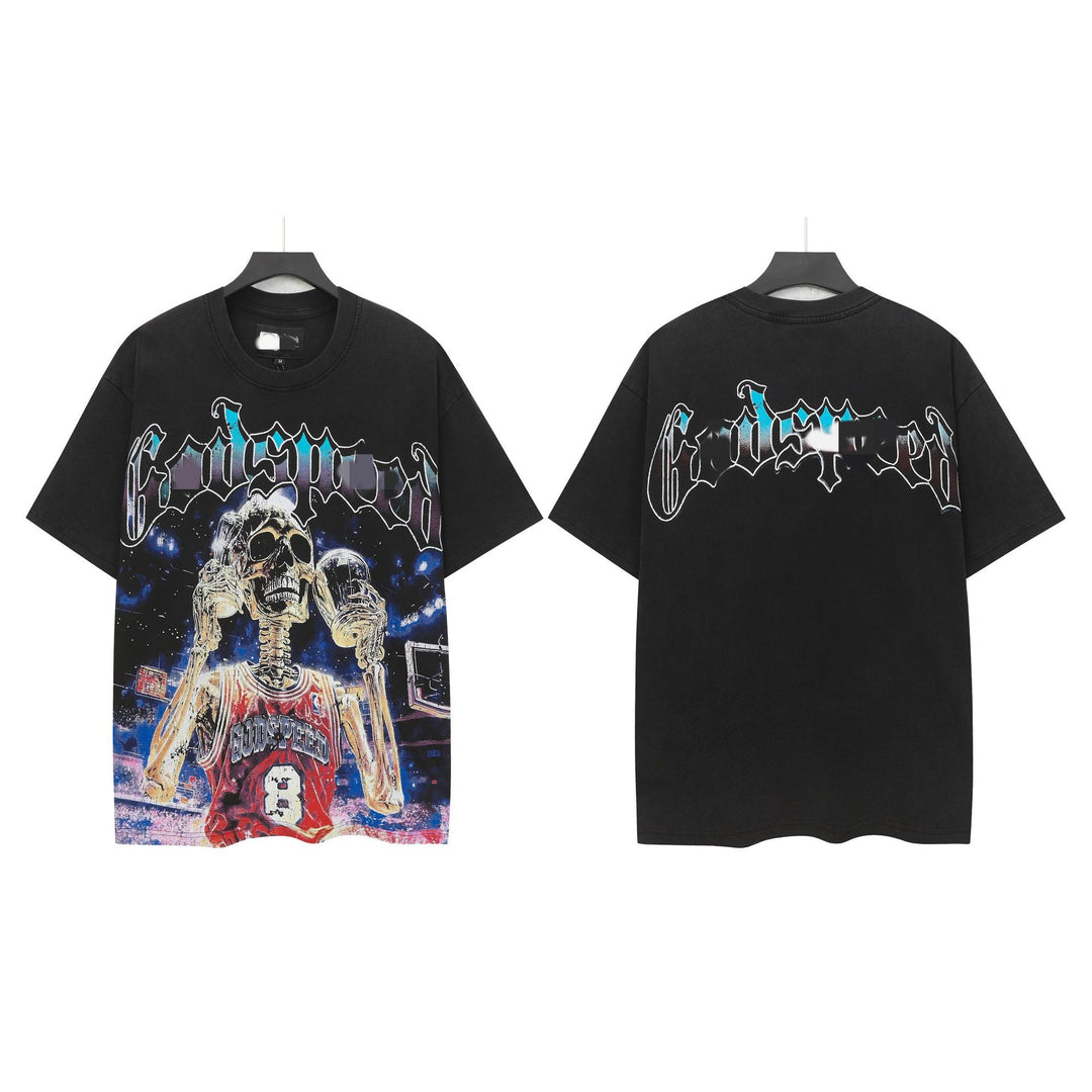 Skull Man rock band print hip-hop loose T-shirt