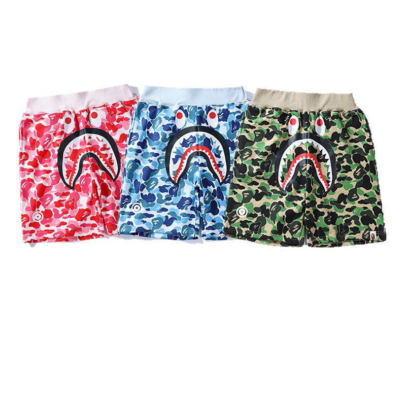 BAPE camouflage letter shark shorts five-point casual pants