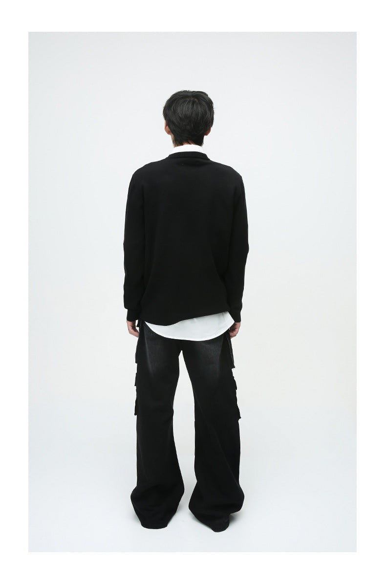 Heavy-Duty Retro Multi-Pocket Cargo-Style Wide-Leg Jeans