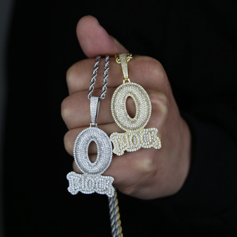 Hip-hop zircon-encrusted O BLOCK letter pendant